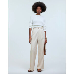 Madewell The Harlow Wide Leg Pant Linen Twill Harvest Moon Beige US 12 NWT